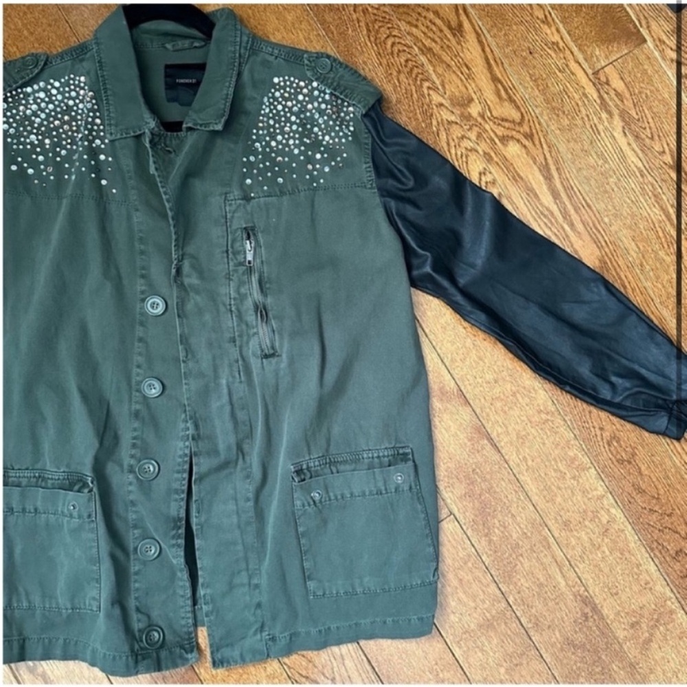 Rhinestone leather sleeve moto jacket - Picture 2 of 12